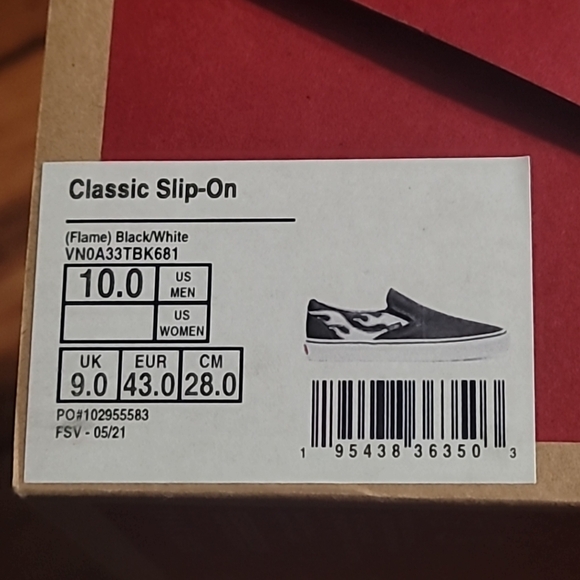 VANS CLASSIC SLIP-ON FLAME BLACK/WHITE  VN0A33TBK681 MENS SKATEBOARDING SIZE 10 - Picture 10 of 10